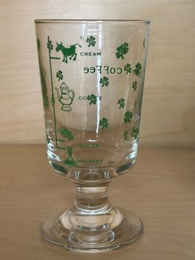 Set of 4 Libbey Irish Coffee Glasses | Shamrock Recipe Pedestal Goblets